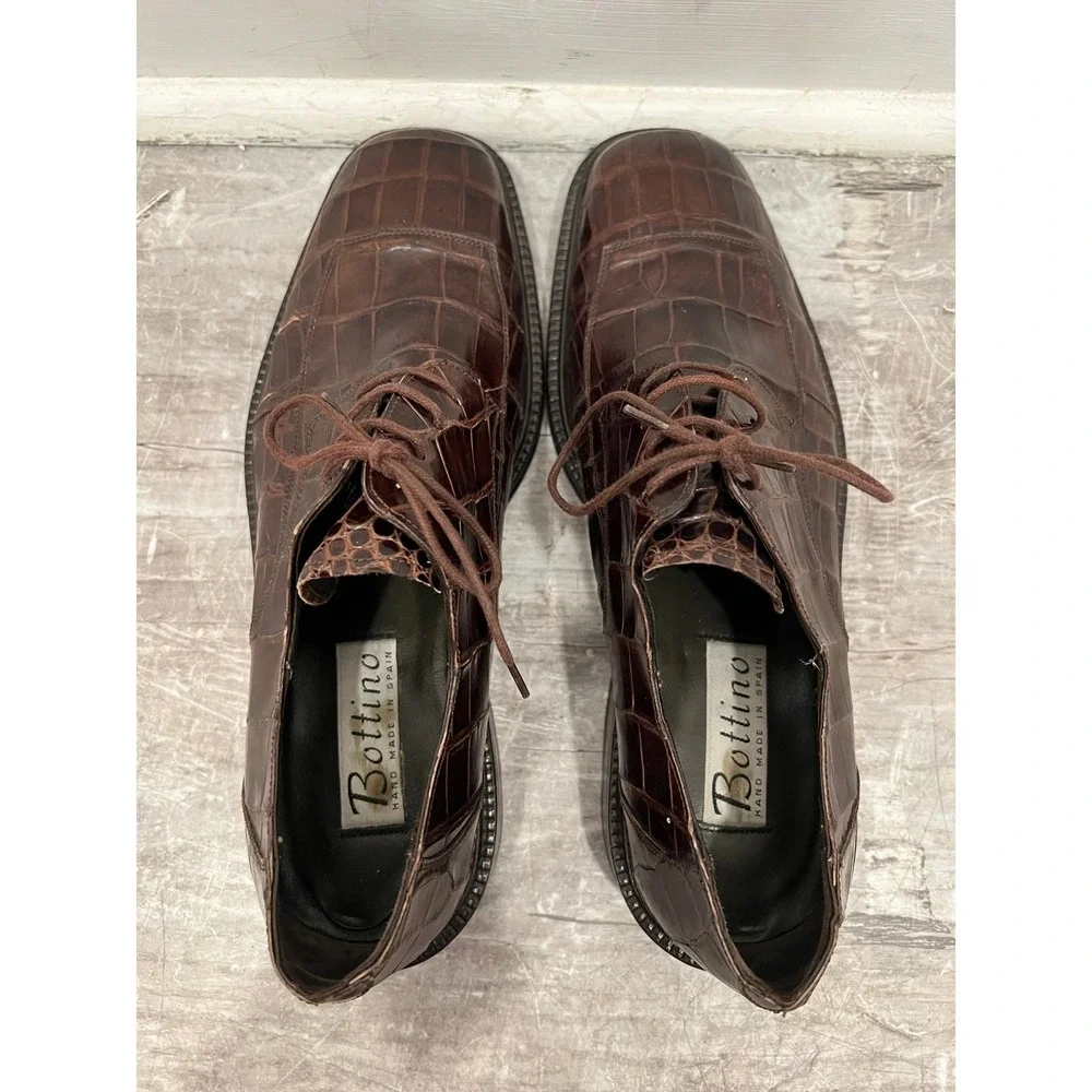 Bottino Mens Brown Genuine Alligator Leather Oxfords SZ 10 Made in Spain Luxury